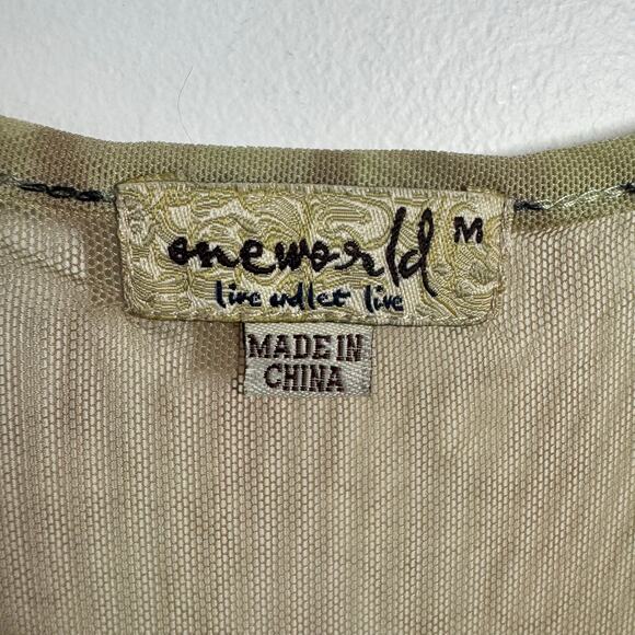 One World Top Women M Lime Green Mesh Sheer Back Bling Sparkly Fairy Y2K Babydol - Picture 8 of 8